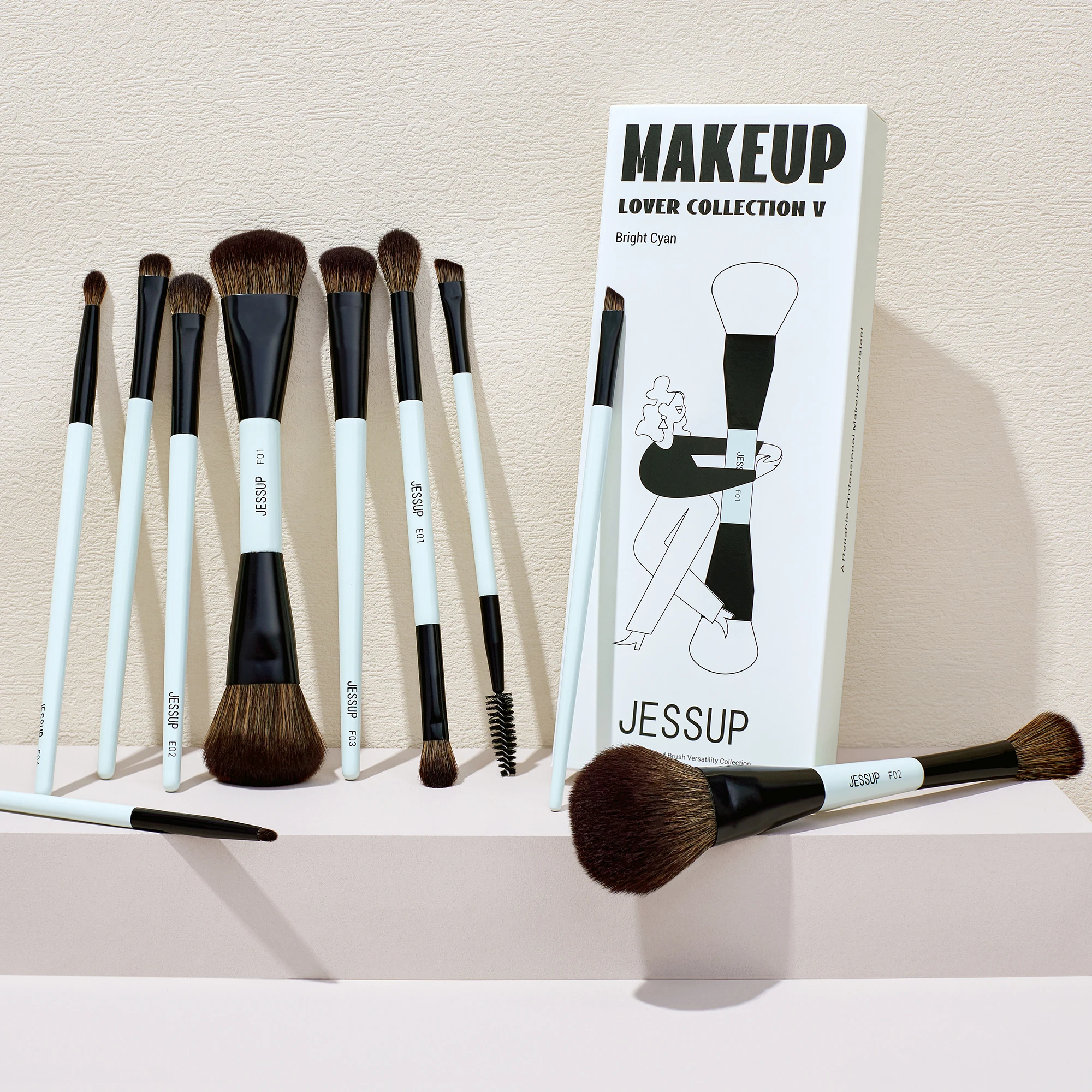 Jessup Juego de brochas de maquillaje 2/3/6/10PCS, brocha de contorno de base de doble cara colorete mezcla sombra de ojos corrector sin crueldad