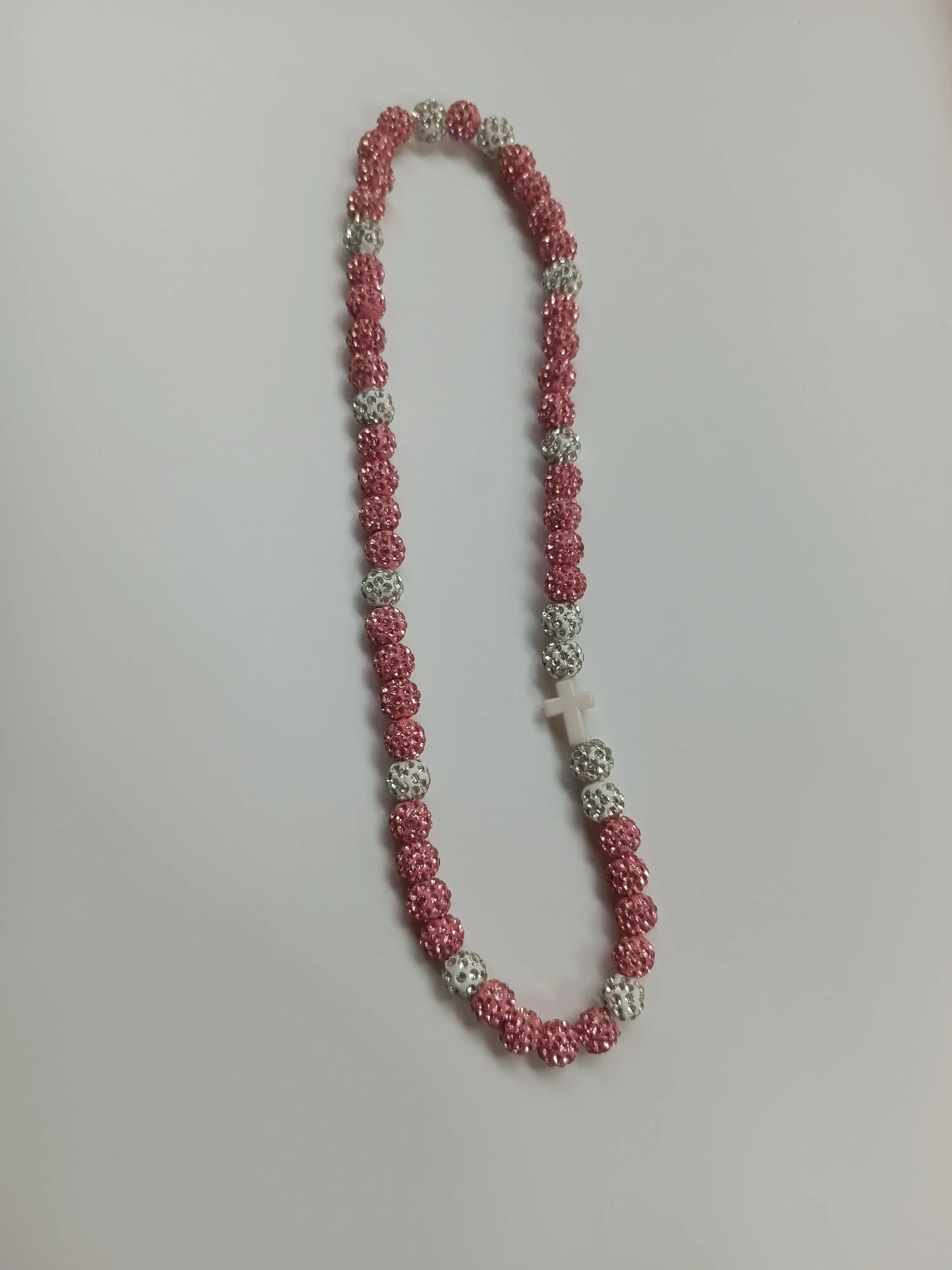 1pcs 10mm pink  plastic cross Baseball Necklace for Men Bling Rhinestone Ball Beaded baseball Players Lovers Inspired Jewelry n3