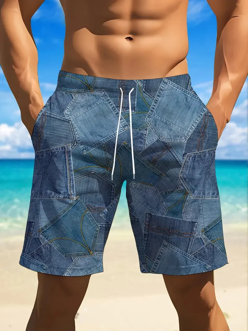 

Модные пляжные шорты в клетку с графическим рисунком для мужчин, летние трендовые плавки с 3D принтом, свободные дышащие повседневные уличные гавайские шорты