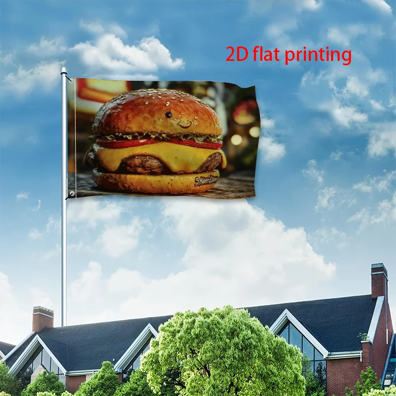 Funny Smiling Burger Garden Flag Durable Outdoor Polyester BBQ Themed House Decor