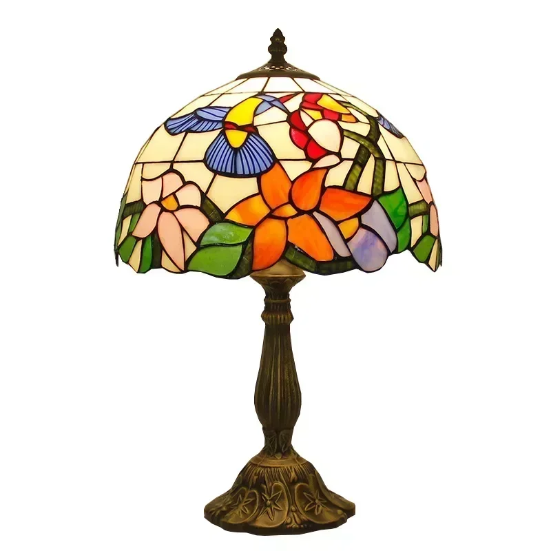 12inch 30cm Retro Hummingbird Stained Glass Tiffany Table Lamp Study Bar Hotel Bedside Desk Lamp