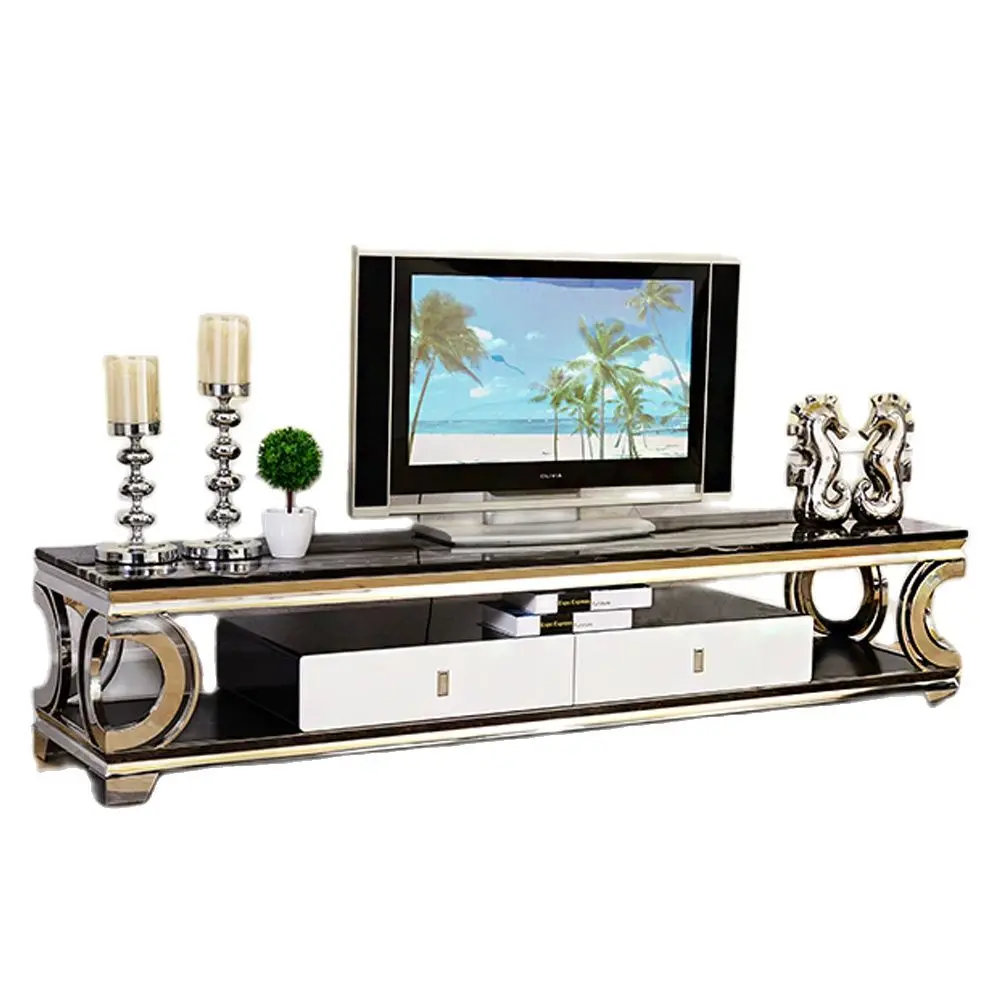 

Natural marble Stainless steel TV Stand modern Living Room Home Furniture tv led monitor stand mueble tv cabinet mesa tv table