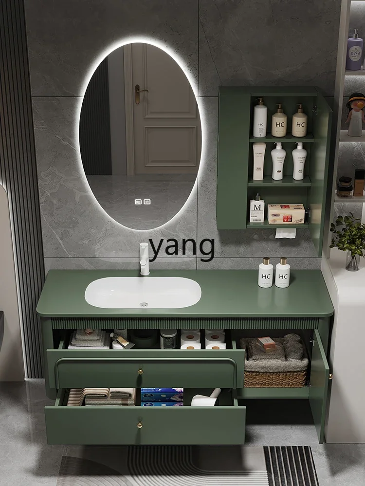 CX  Retro Bathroom Cabinet Combination Stone Plate Seamless Whole Washbin Bathroom Solid Wood Face Washing Wash Basin Cabinet