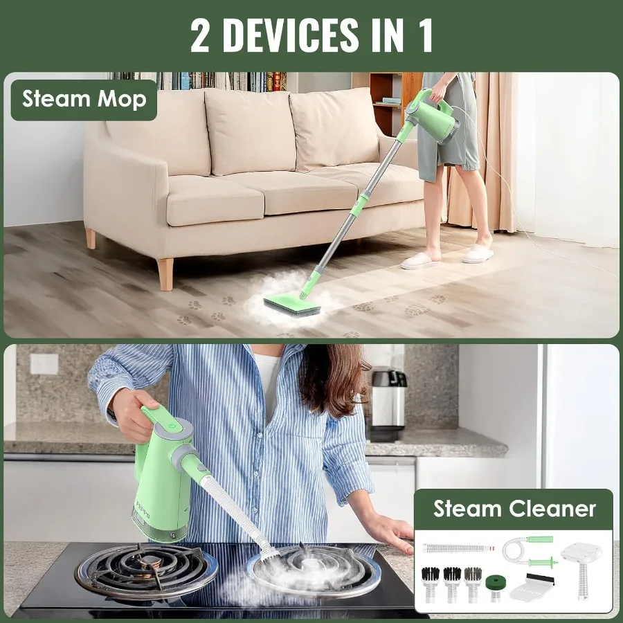 Steam Mop Detachable Handheld Steam Cleaner for Home and Floor Cleaning with 15s Heat-Up 230F Steamer for Deep Cleaning on Hard