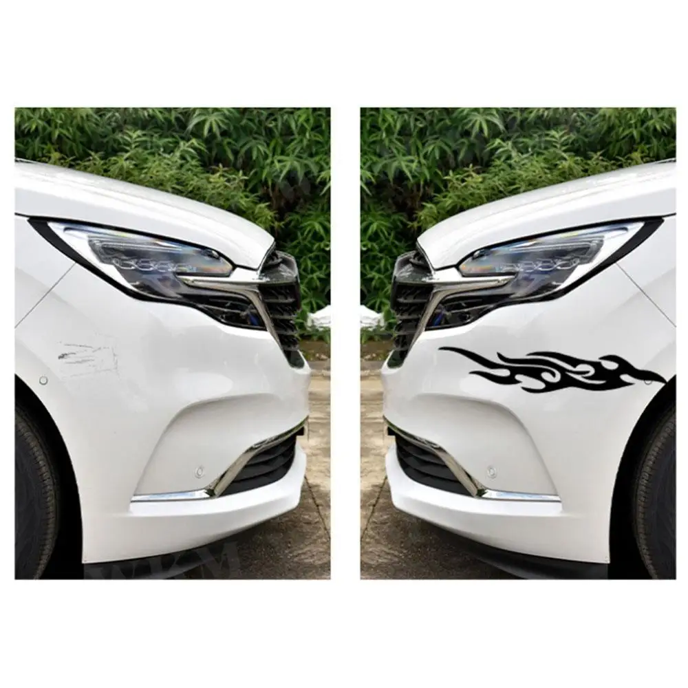 2pcs Universal Car Covers Stickers Auto Flame Fire Styling Sticker Mirror Head Cover Stickers Engine Motorcycle Decal Decor 19cm