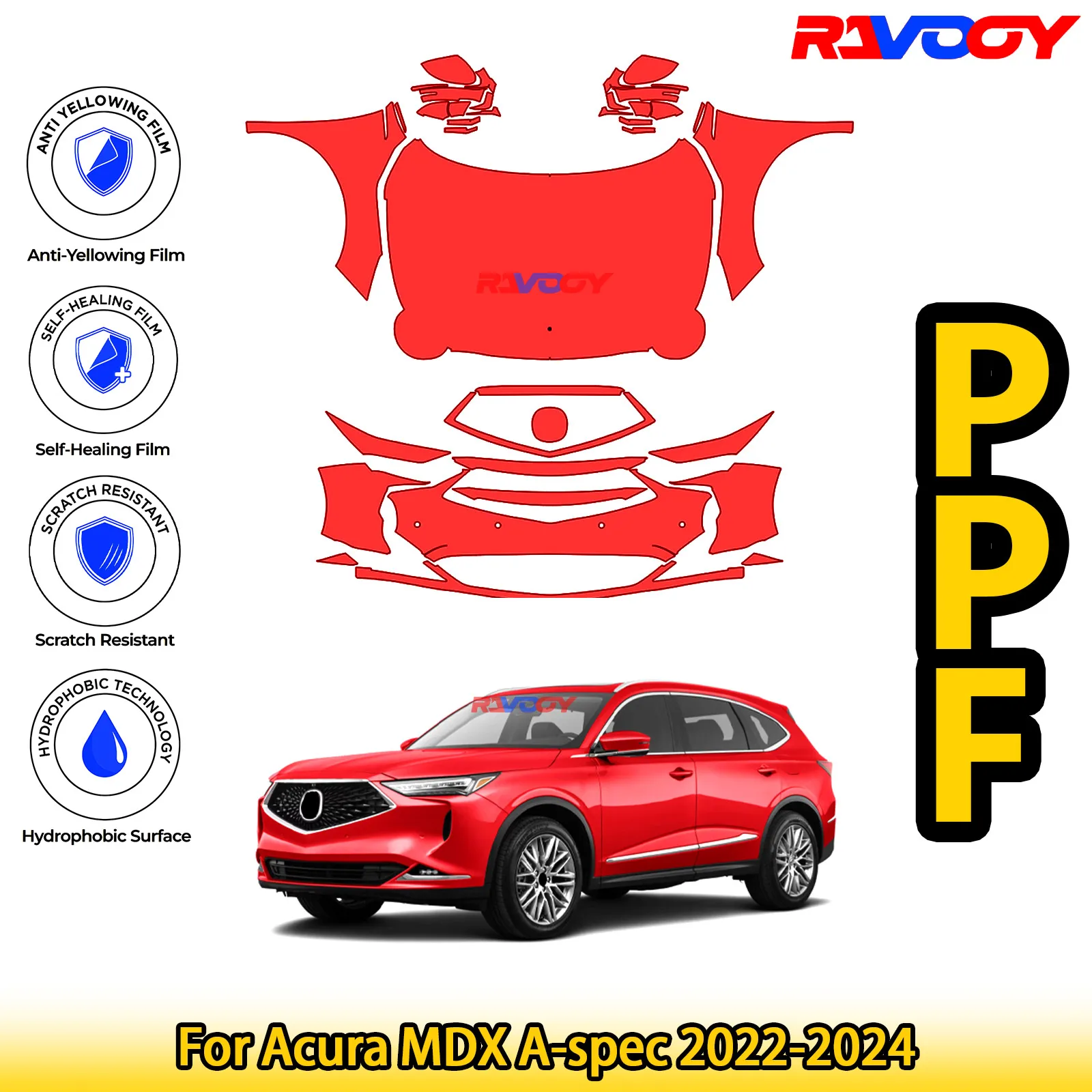 

Для Acura MDX A-spec 2022-2024 глянцевая матовая черная предварительно вырезанная передняя защитная пленка PPF Kit