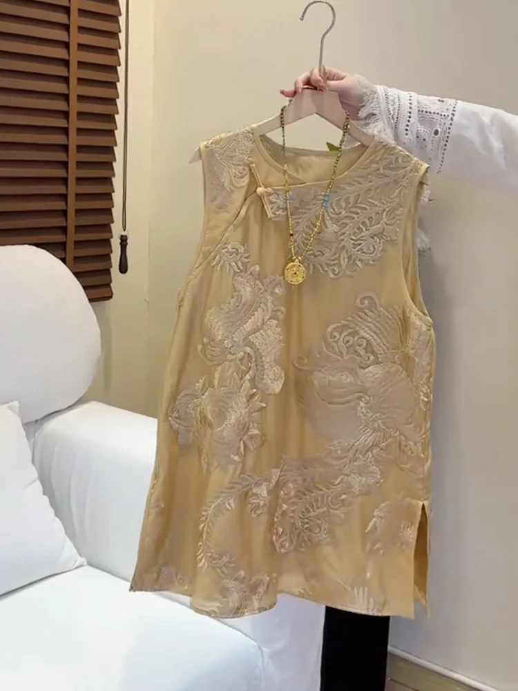 

Ele Embroidered Chinese Sle Top Women's Faion plus Size Slimming Summer New Arrival round Ne Svel Casual Wear