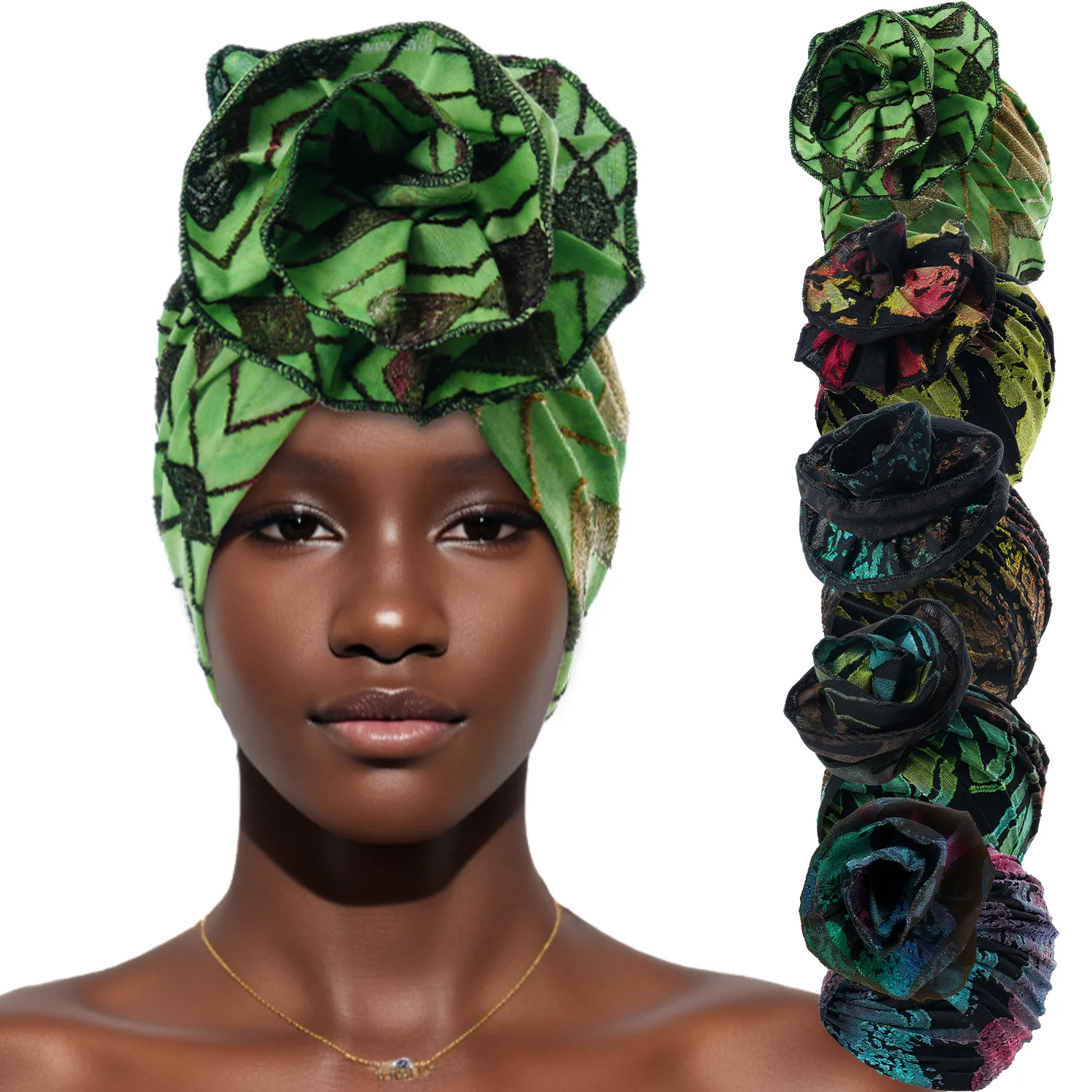 African Women High Quality Velvet Large Flower Muslim Turban Scarf Muslim Islamic Chemo Cap Casual Hair Bonnets Hijab Caps