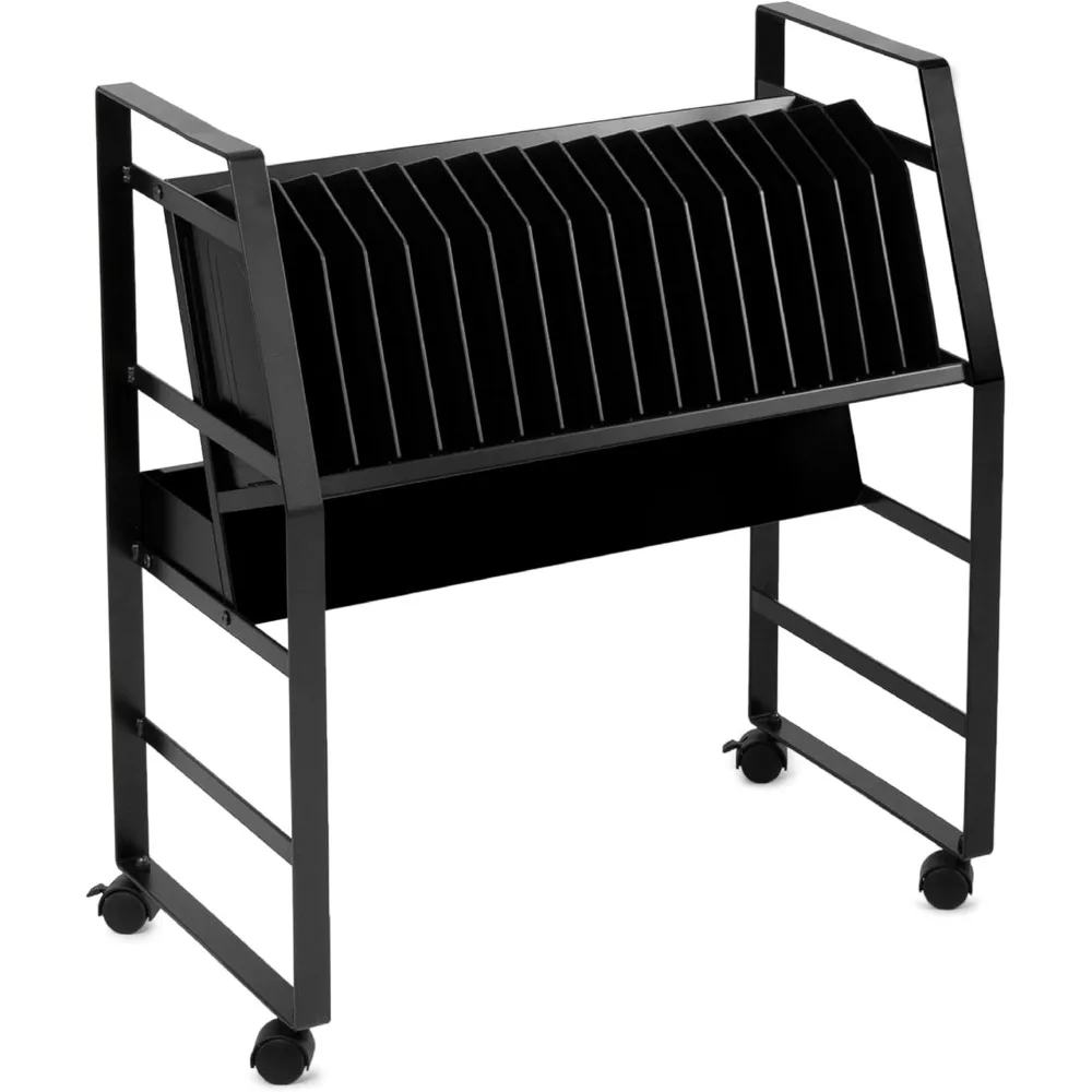 عربة محطة شحن متنقلة لـ 16 جهازًا لأجهزة الكمبيوتر المحمول والأجهزة اللوحية وأجهزة Chromebooks بتصميم مفتوح مع فواصل للحماية من زيادة التيار المحمولة