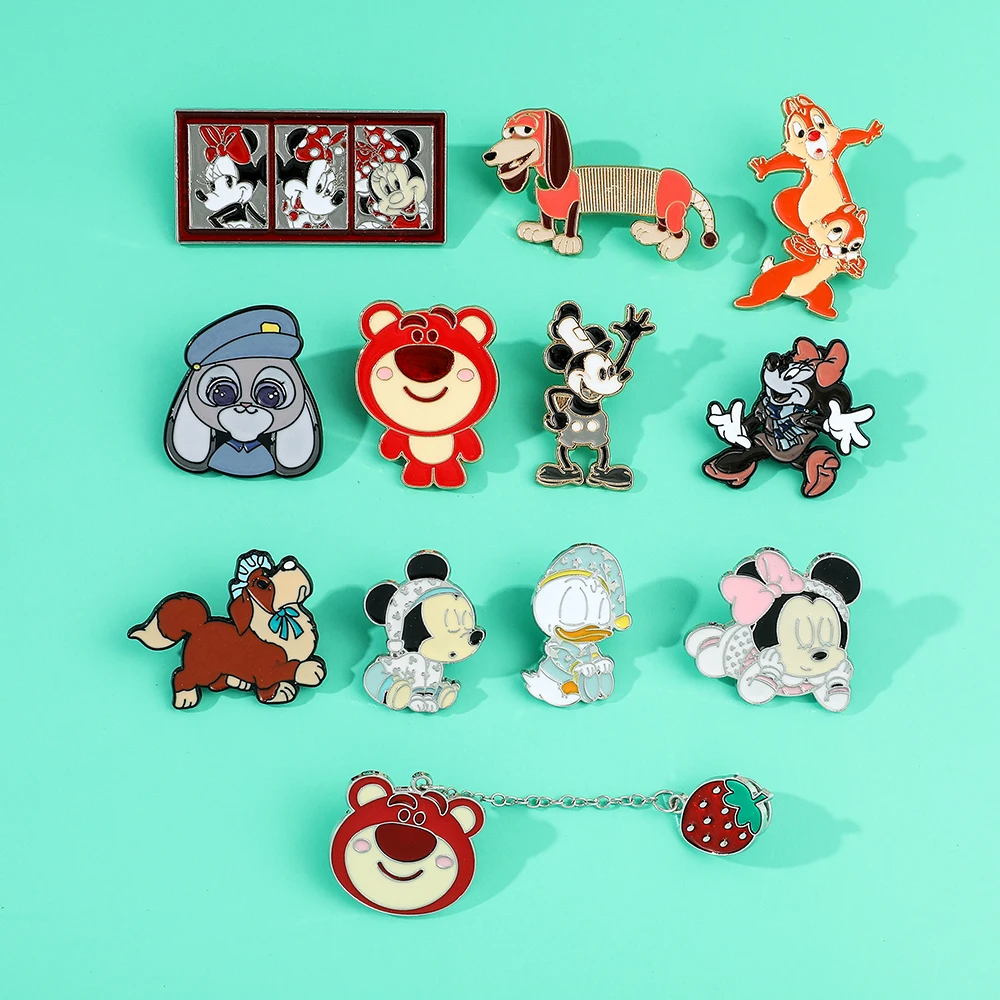 Disney Cartoon Mickey Mouse Enamel Brooch Q Version Minnie Pooh Bear Judy Hopps Metal Lapel Pins for Women Accessories Toy Gift