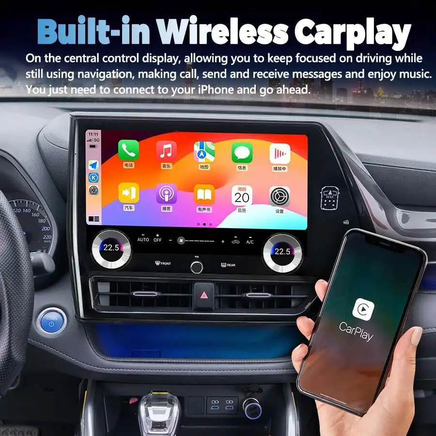 2K HD شاشة أندرويد مشغل فيديو الوسائط المتعددة لتويوتا هايلاندر كراون كلوغر CarPlay Autoradio GPS DSP 360 معالج كوالكوم
