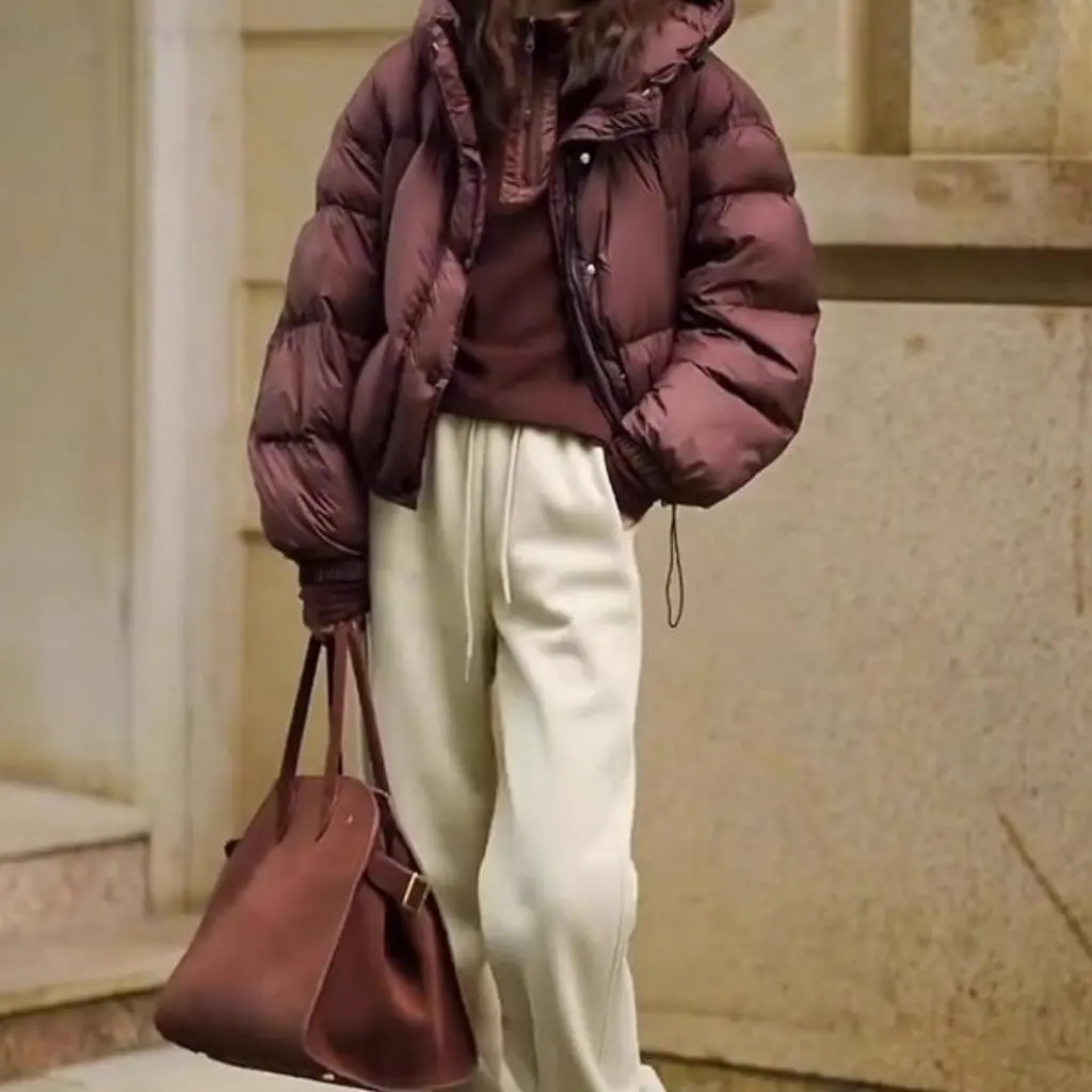 

Japanese Korean Style Casual Hooded Cotton Jacket Winter Warm Thickened Short Outwear Red Korean Fashion Versatile Bread Coat