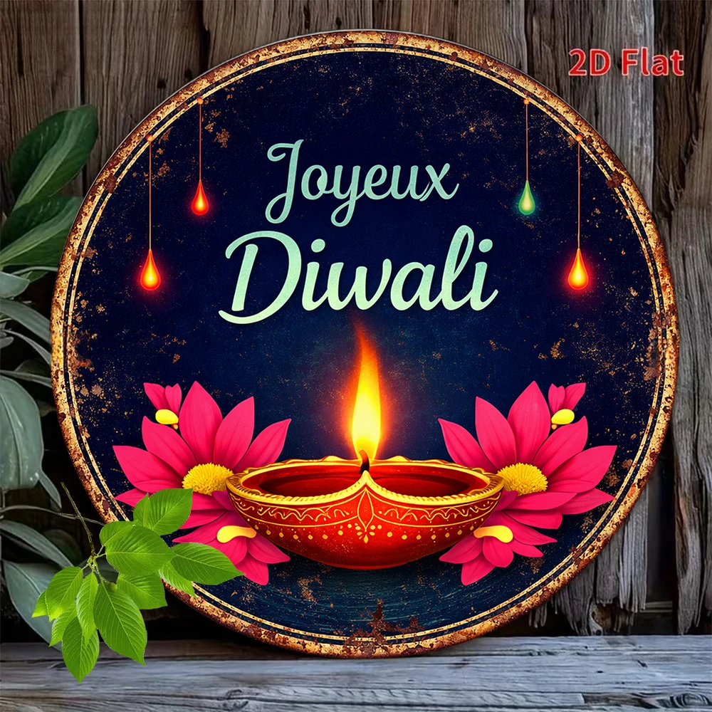 CIFBUY Retro Happy Diwali Celebration Aluminum Wall Art Waterproof Wearproof Home Kitchen Dining Room Yard Decor Gift