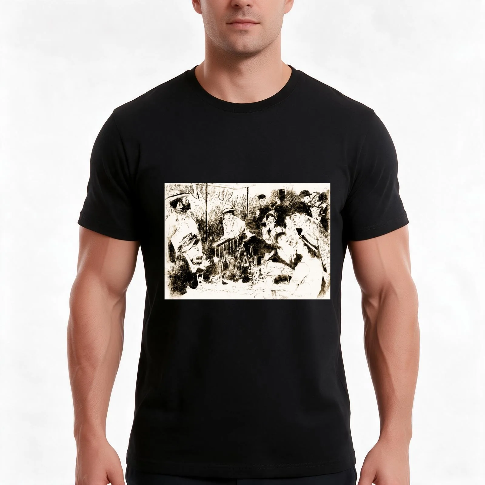 Trace Monotype after Renoir's The Luncheon Of The Boating Party T-Shirt, Summer Casual Cotton Tee, Oversized Streetwear Tops