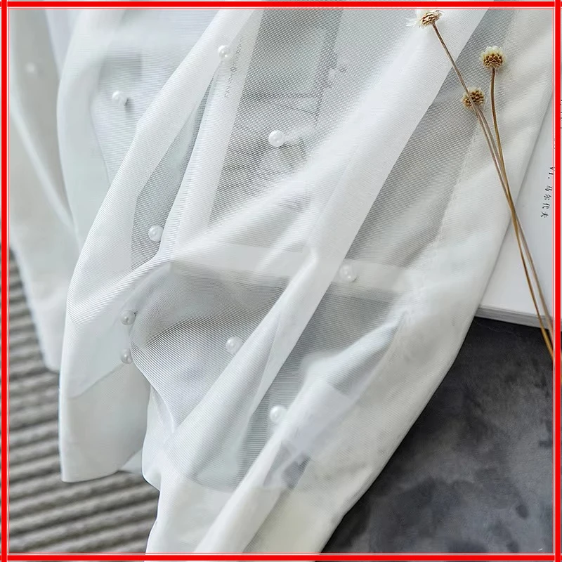 

Curtains for Living Dining Room Bedroom Luxury Pearl Embroidey Pure White Tulle Romantic Sheer Window Screen Kitchen
