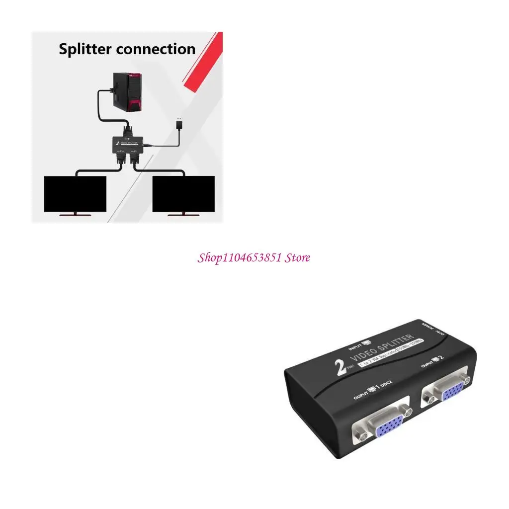 1 to 2 VGA Duplicators VGA Distribution Amplifier VGA Splitter for Computers and TVs Extending Signal Up to 65Meters