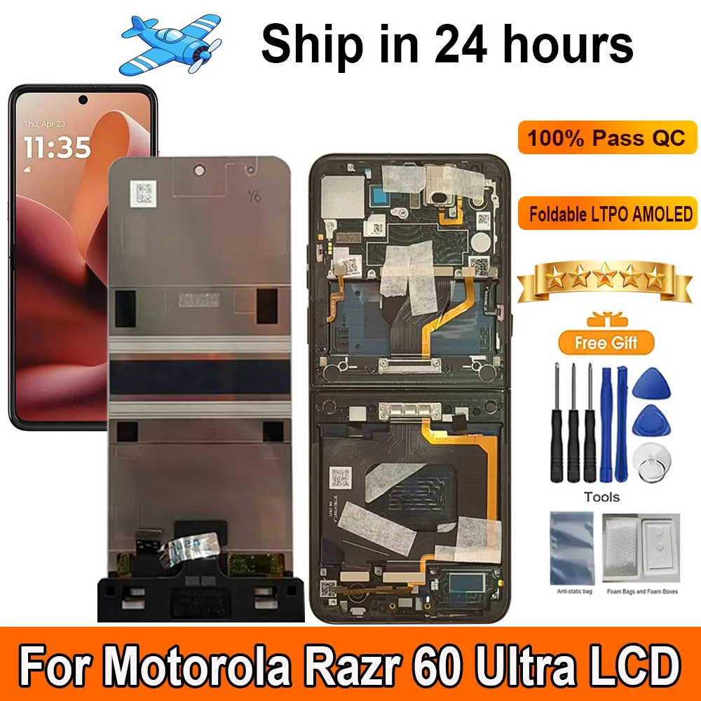 

7.0”Foldable LTPO AMOLED For Motorola Razr 60 Ultra LCD Display Touch Panel Digitizer Assembly Replacement With Frame XT2551-6