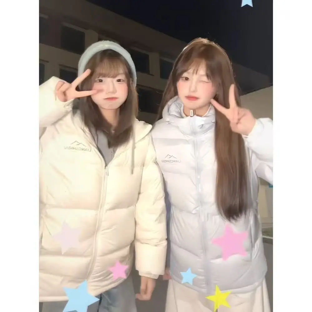 Coreano sle azul com capuz algodão jaet feminino inverno thi quente estudante versátil pão sle tamanho pequeno na moda casaco de algodão