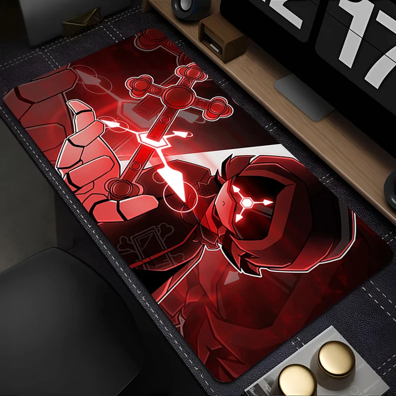 Gaming Mouse Pad,Desk Mat, Anti-slip, Stitched Edges, Red Mechanical Armor Cross Anime Print, Keyboard Pad for Gamer Home Office