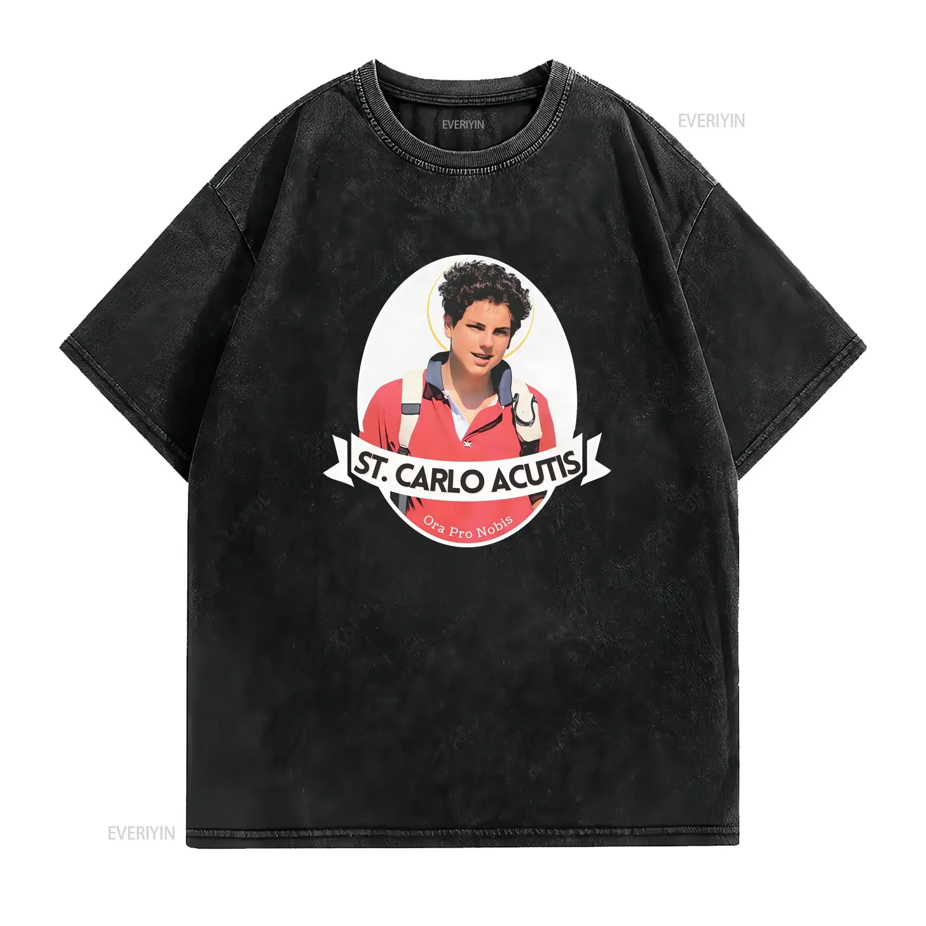 Saint Carlo Acutis T Shirt Jersey  Cannonized Millennial Young Catholic Religious vintage Washed Comfortable fashion homme