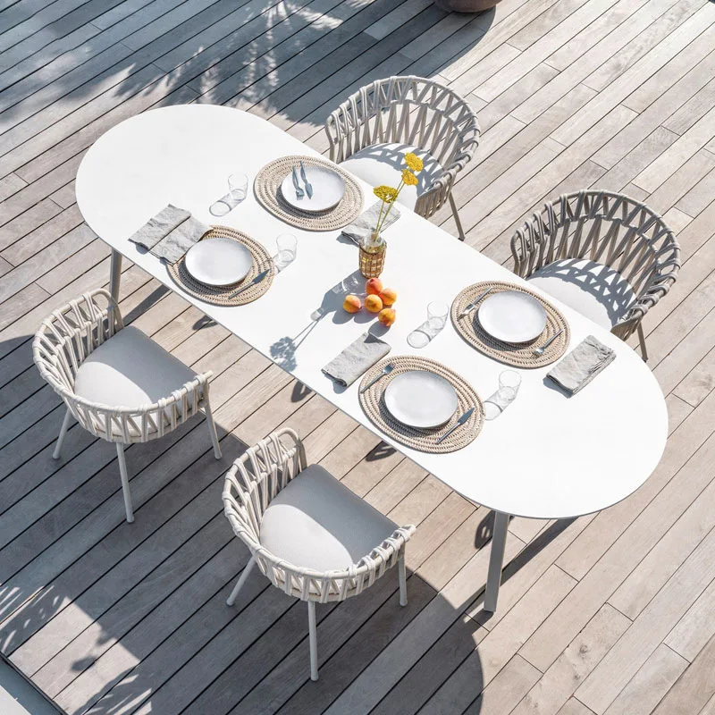 leisure dining table and chair combination Outdoor rock table Courtyard rattan chair Villa rattan woven furniture