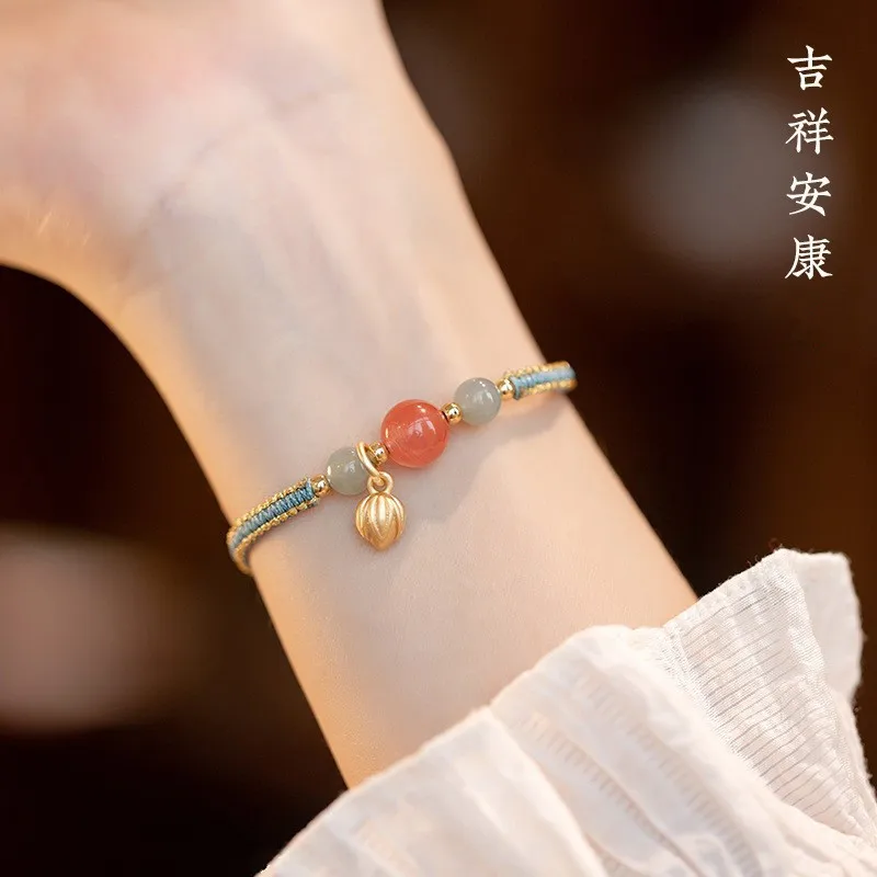 

Design South Red Agate Transfer Bead Small Group Bracelet Chinese Style Adjustable Woven Hand Rope Lucky Card Gift Girl