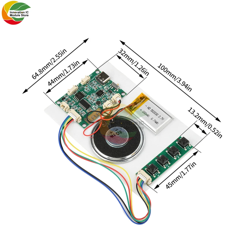 Módulo de gravação bluetooth diy, placa de decodificação de mp3, módulo de movimento de placa de gravação, capacidade de 8m, reprodutor de mp3