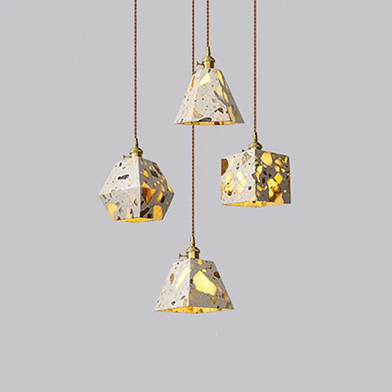 Modern Cement Terrazzo Warm White 3D Printed Pendant Light Wabi Sabi Style LED for Restaurant Cafe Bedside Use