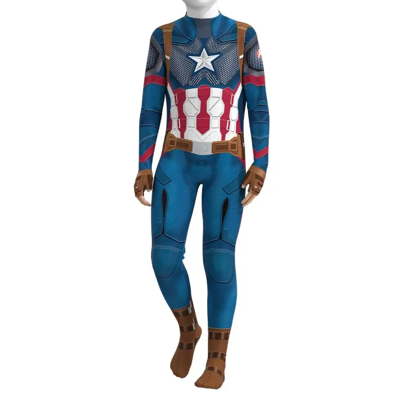 Erwachsenen-Kapitän-Cosplay-Kostüm Amerikanischer Superhelden-Jumpsuit mit Langen Ärmeln Themenparty Rollenspiel-Outfit für Feiertagsverkleidungen