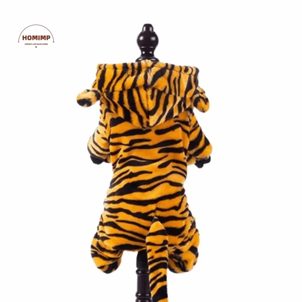 Kawaii Soft Fleece Pet Dog Clothes Coral Velvet Warm Hoodies Puppy Clothes Cartoon Design Tigger Pattern Dog Jumpsuits Corgi