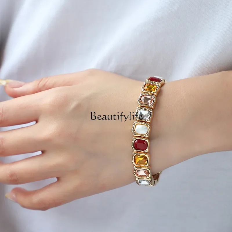 Alloy colored glass point diamond temperament bracelet, fashionable and simple jewelry in Europe and America