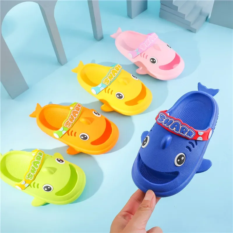 Summer Shark Slippers for Children Cold Slippers Indoor Non-Slip Soft Bottom Comfort Cute Baby Hole Shoes Boy Girl Home Slippers