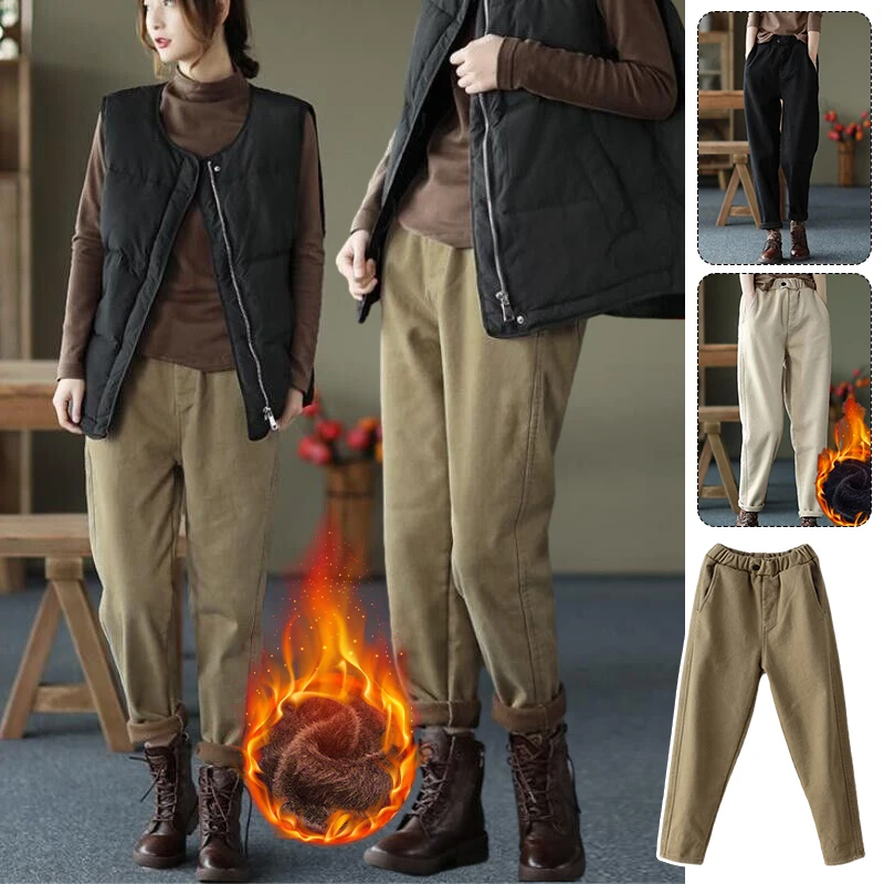 Women Fashion Warm Fleece-lined Pants Lady Autumn Winter Casual Baggy Trousers High Waist All Match Sweatpants