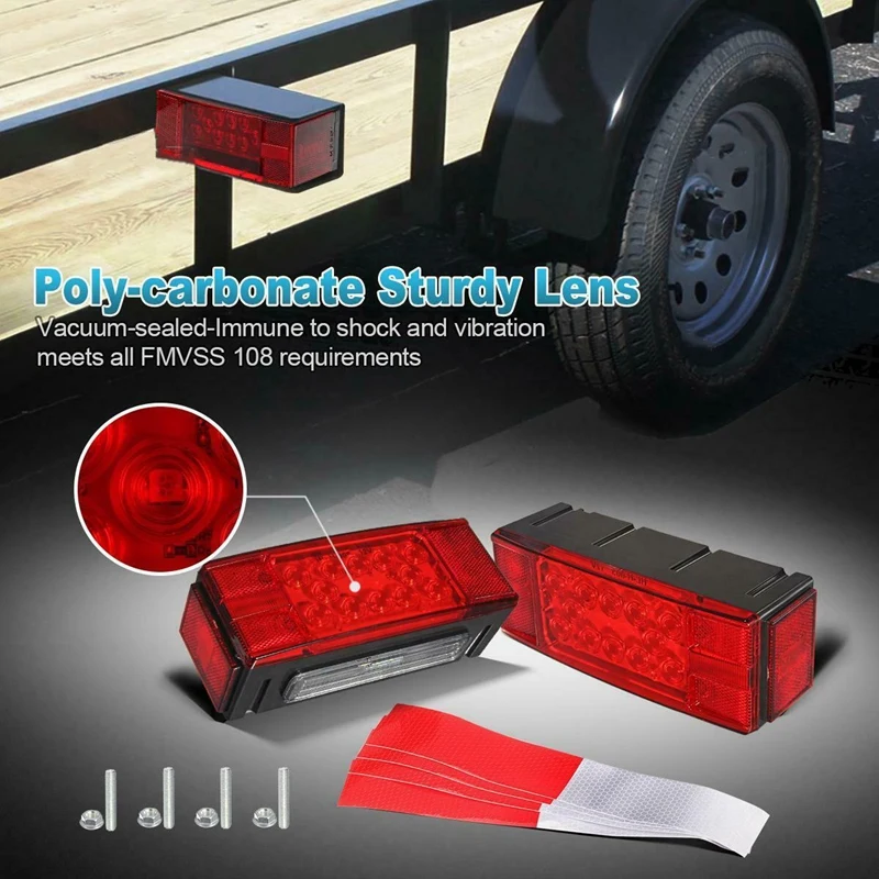 Left+Right/Over 12 LED Diodes Waterproof Red Trailer Boat Rectangle Stud Stop Turn Tail Lights