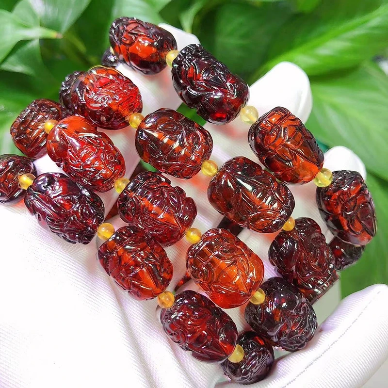 

Genuine Natural Blood Red Amber Gemstone Pi Xiu Beads Bracelet 13x9mm Healing Stone Amber Women Men Jerwelry AAAAA