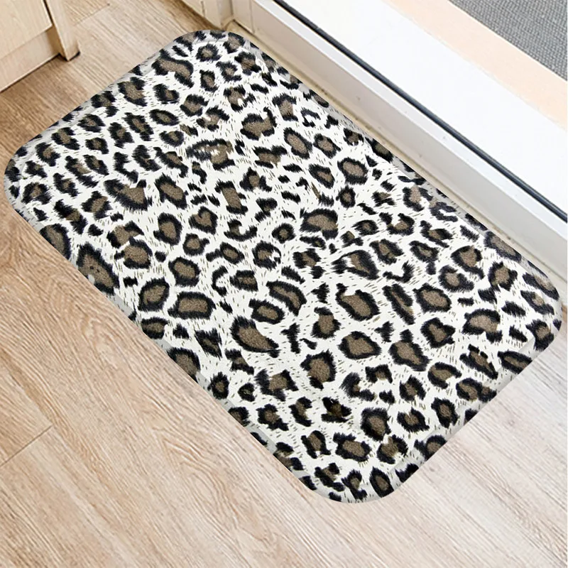 Leopard print pattern floor mat home kitchen bathroom entrance  decoration suede velvet carpet door 