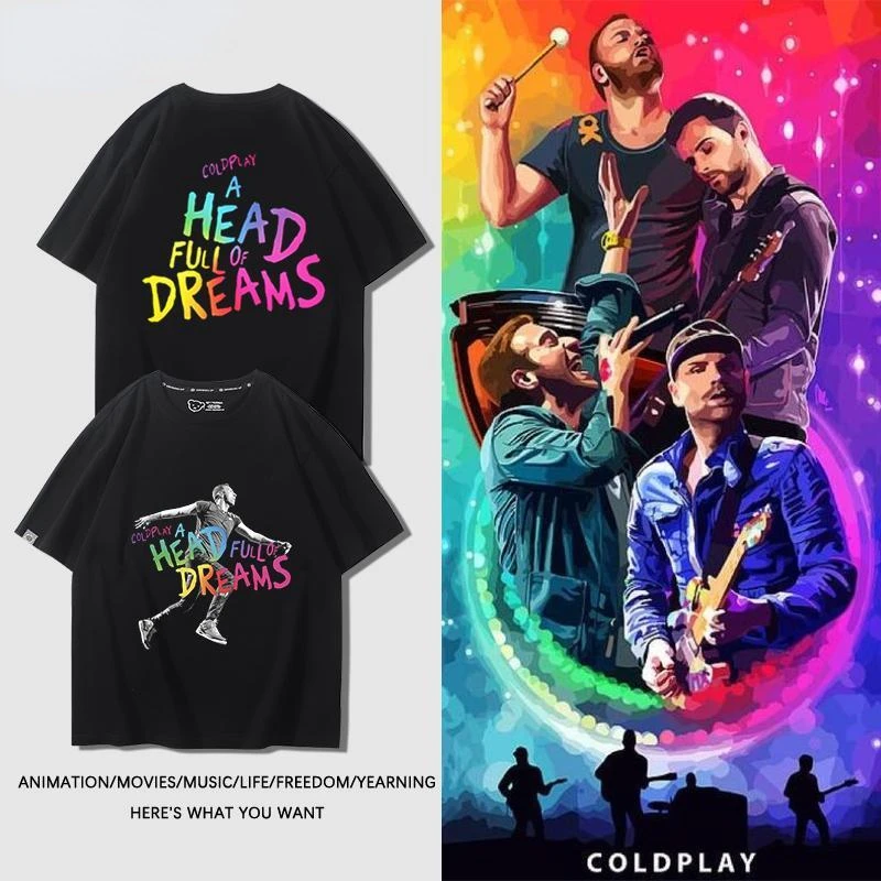 

New Summer Hipster Cold Play Letter Printed Cotton T-Shirt Summer Women's Round Neck Short Sleeve Casual Fashion Men's Top