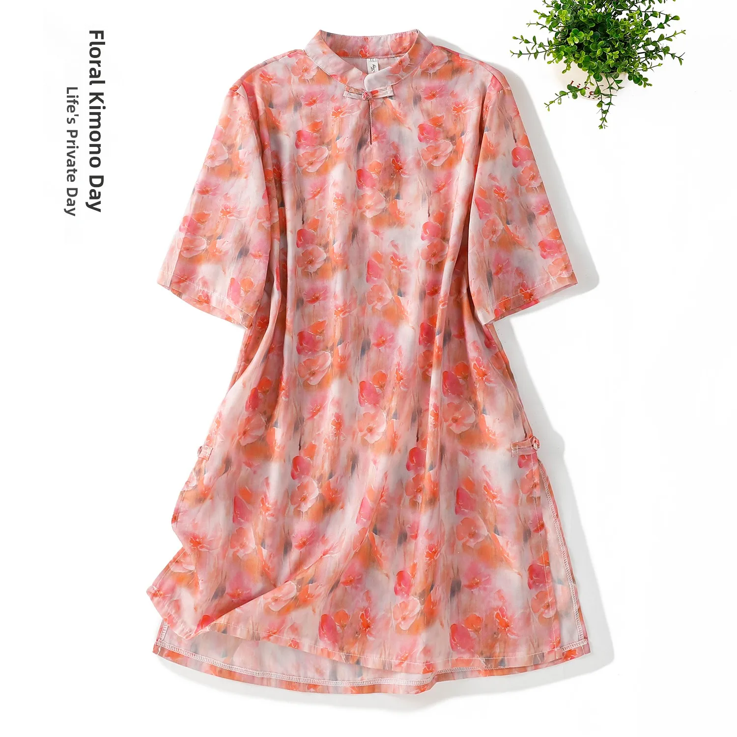 Camicetta casual da donna retrò cinese con stampa floreale irt, leggera e traspirante, lunghezza midi, top estivo in misto poliestere e rayon