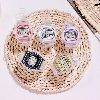 Relógio eletrônico esportivo masculino e feminino quadrado júnior estudantes do ensino médio branco led relógios digitais