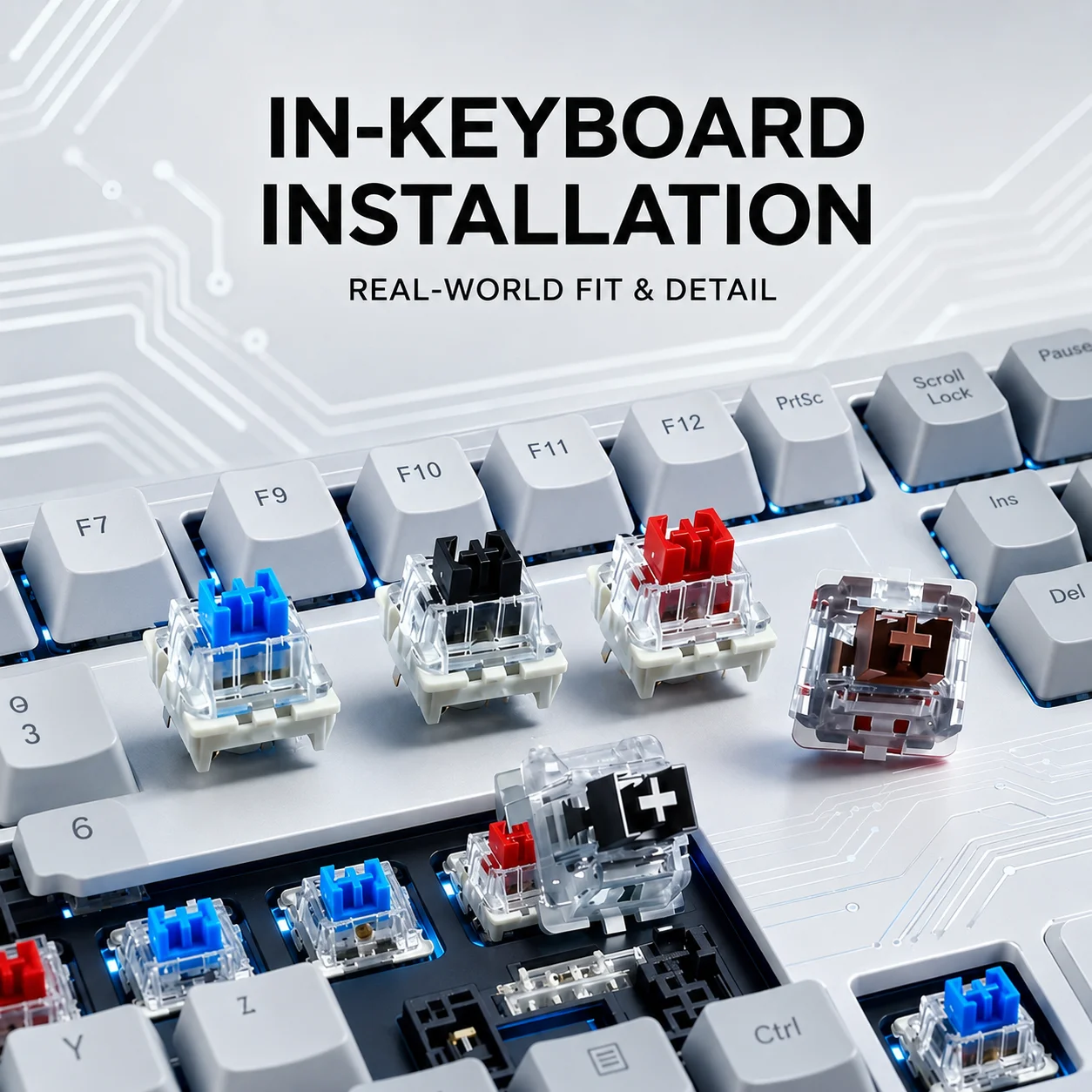 Mechanical Keyboard Switches, Dust-Resistant Clear Housing, 3-Pin MX-Style Cross Stem Replacement Switches, Red Blue Brown Black image 2