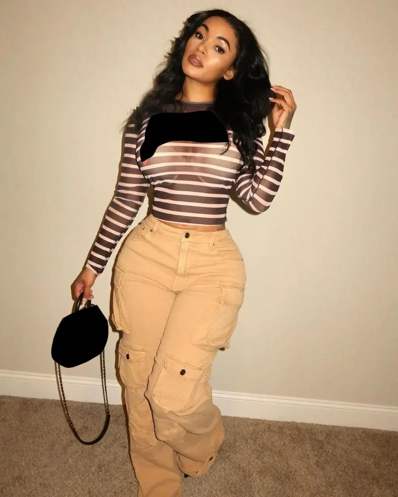 GUWU أزياء المرأة الكاكي الدينيم السراويل واسعة الساق سفاري البضائع الهيب هوب مستقيم الجينز الشارع الشهير