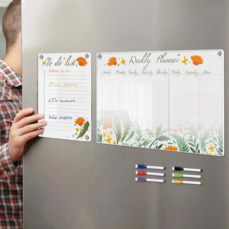 Magnetic Acrylic Weekly Planner Calendar Memo Board For Refrigerator - Erasable Writing