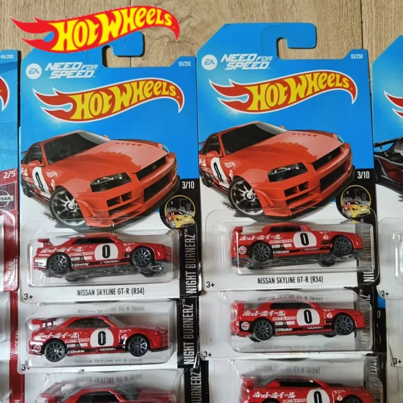 Коллекционная модель автомобиля Hot Wheels 1:64 Nissan Skyline GT-R R34 из литого сплава, украшение, игрушка, подарок на день рождения для мальчика, в наличии