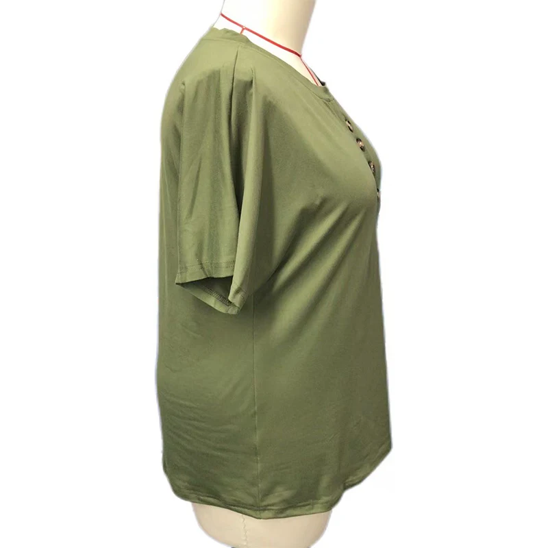 T-shirt manches courtes pour femmes, grande taille, Europe et États-Unis, printemps et été, bouton document solide, 2025