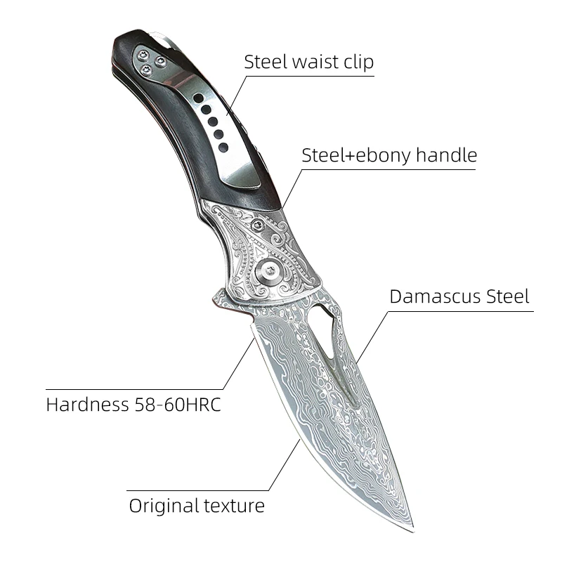 Damascus Steel Folding Knife High Hardness Outdoor Knife Portable Fruit Knife Fishing Camping Survival Practical Knife