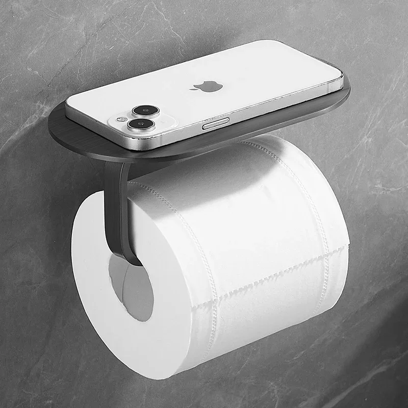 Toilet Paper Holders 304 Stainless Steel Bathroom Wall Mounted Gray/Black Toilet Paper Roll Holder Mobile Phone Storage Shelf