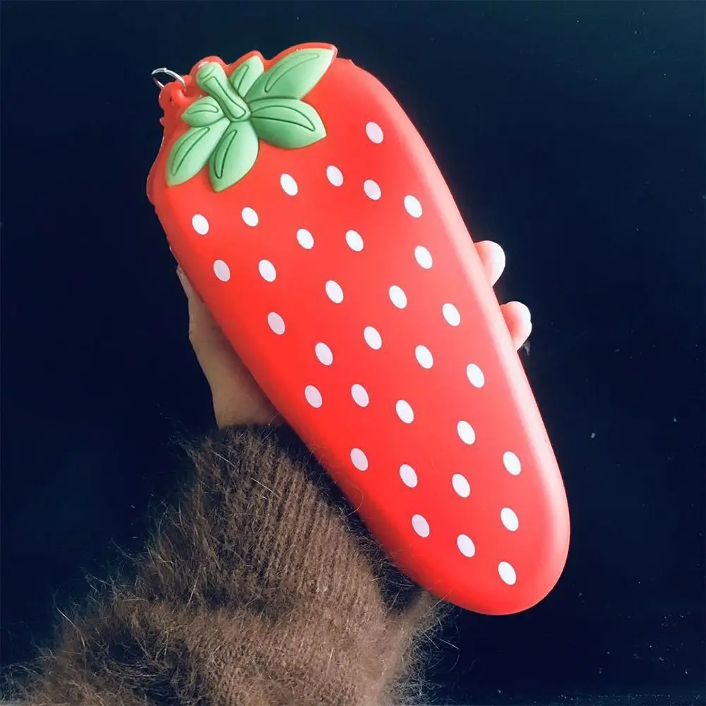 Portable Silicone Pencil Case Simulated Fruit Large Capacity Stationery Pouch Cat Paw Design Stationery Organizer Gift