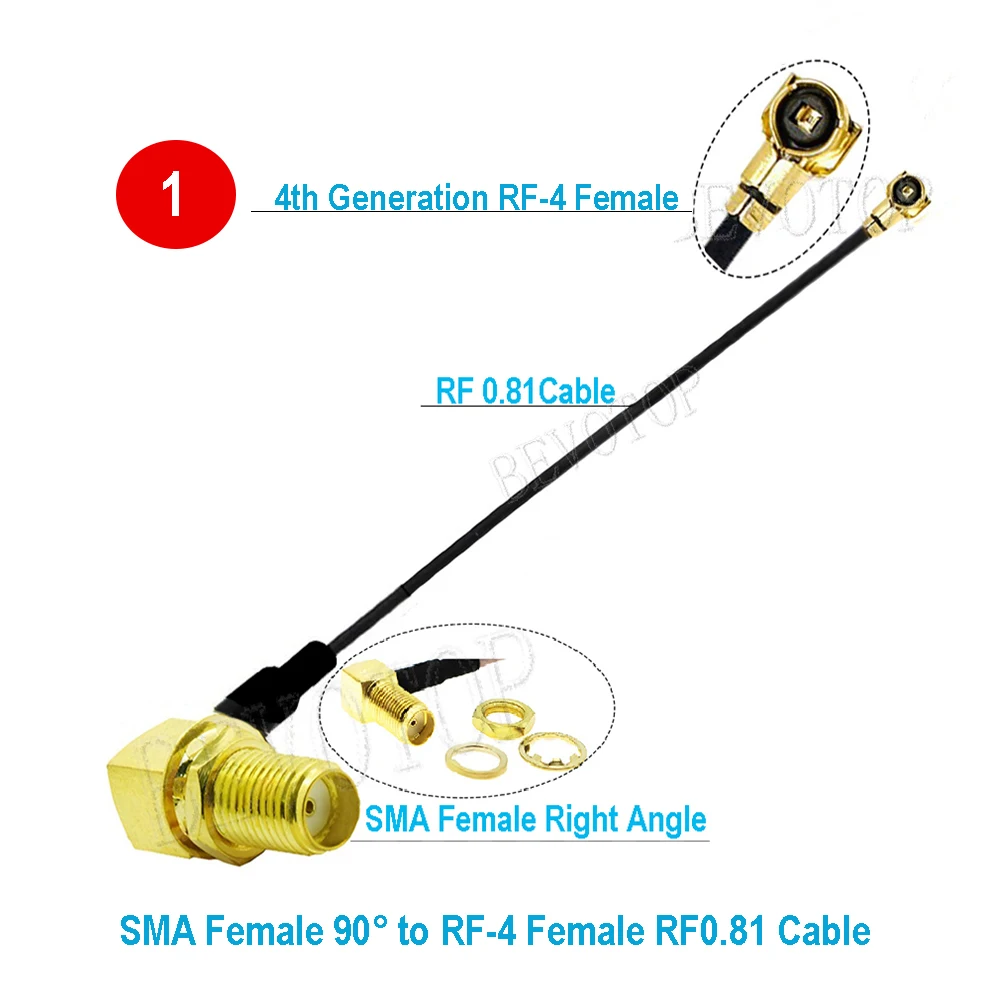 10Pcs/lot Cable MHF4 Female to SMA Female Right Angle 90 Degree WIFI Antenna Adapte Cable RF0.81 Pigtail Extension Cord