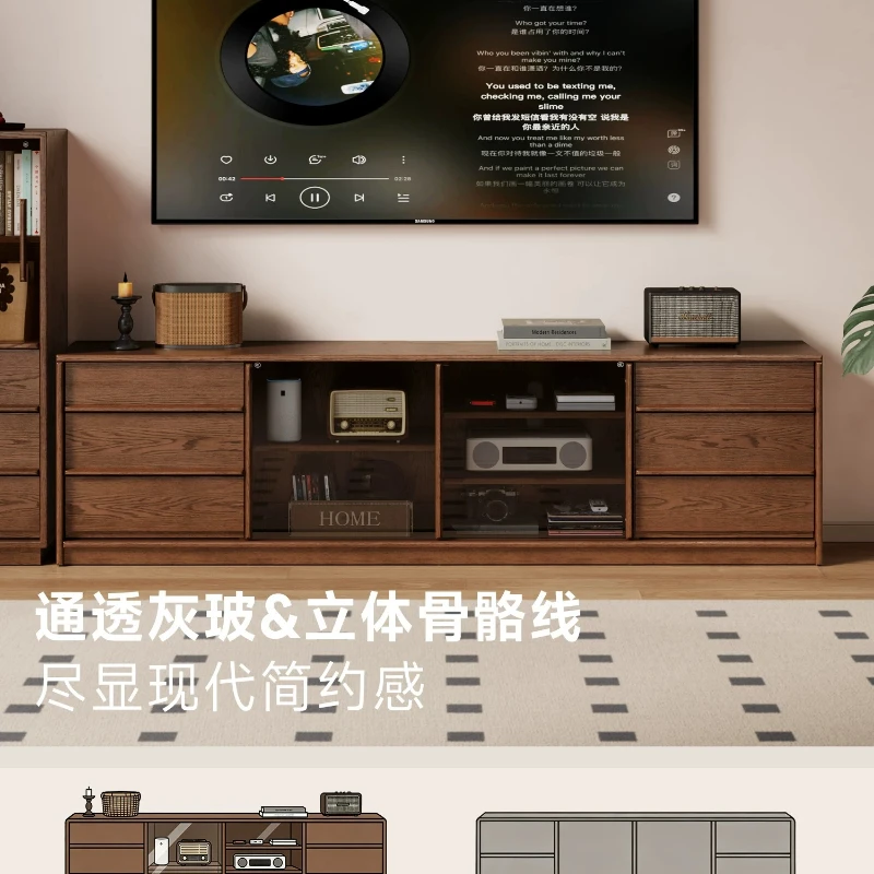Solid wood TV cabinet Living room new Chinese storage cabinet Partition Household bedroom 60cm high floor TV