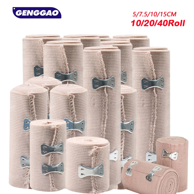 10/20/40 Roll Elastic Bandage Wrap- Compression Support Tape for Ankle, Wrist, Knee, Arm - Reusable First Aid Wrap for Men Women
